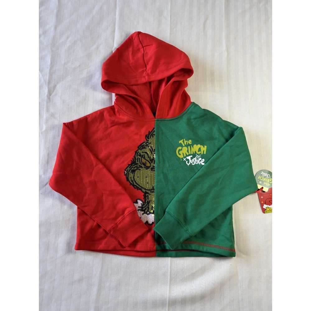 The Grinch x Justice Colorblock Sequin Hoodie Size S NWT Red and Green Christmas